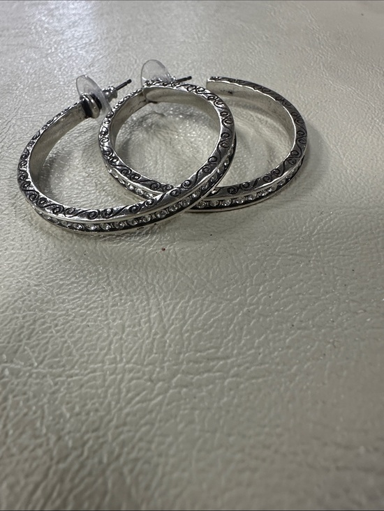 Brighton Jewelry - Brighton 2” Silver Crystal-Accented Hoop Earrings - Women Jewelry